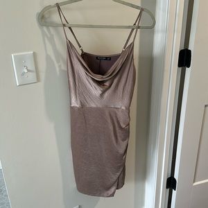 Silk Taupe with Cow Neck dress